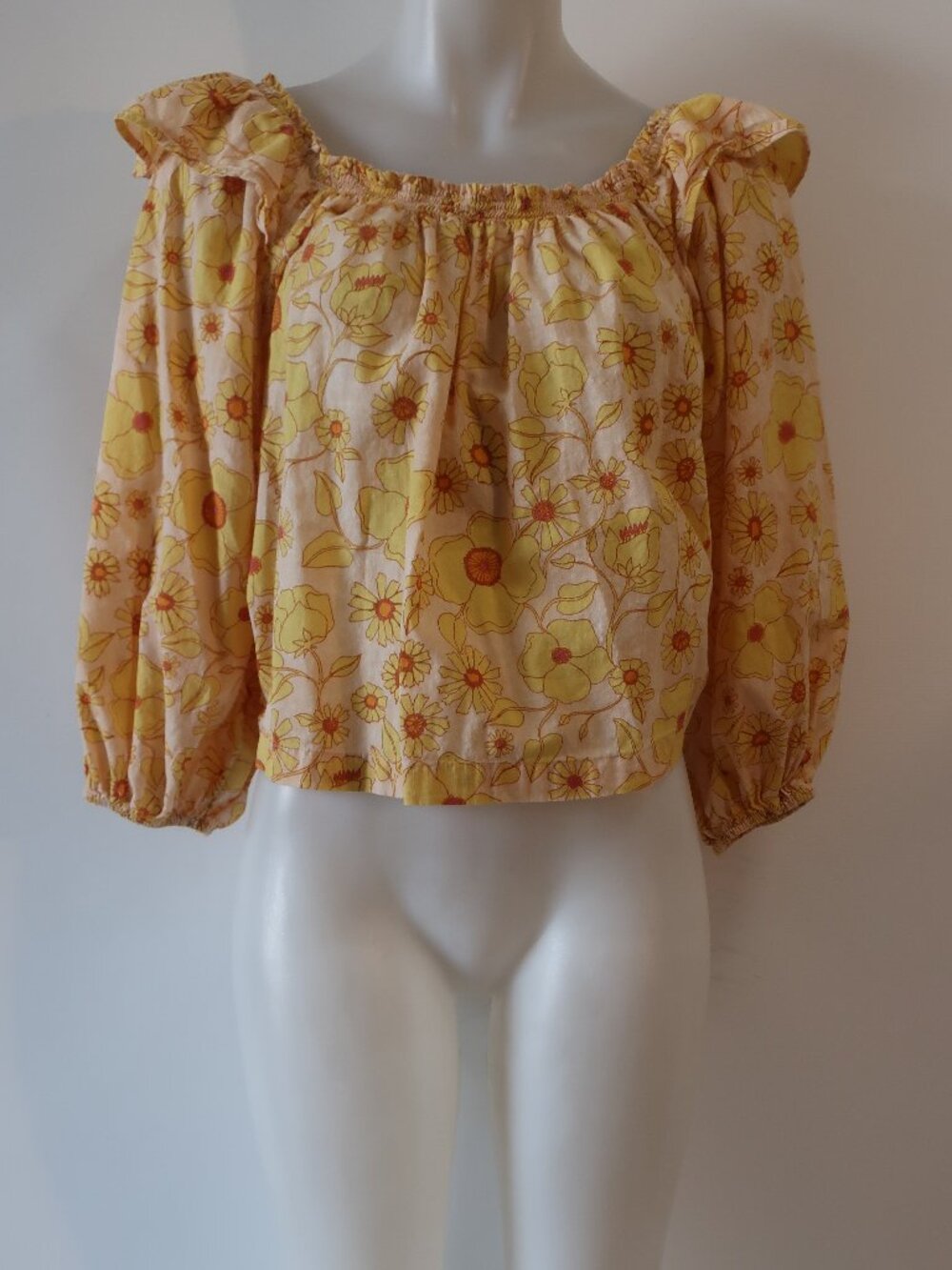 Womens Free People Yellow (Item- 4) Miss Daisy Cotton Floral Print Top S - Picture 6 of 12